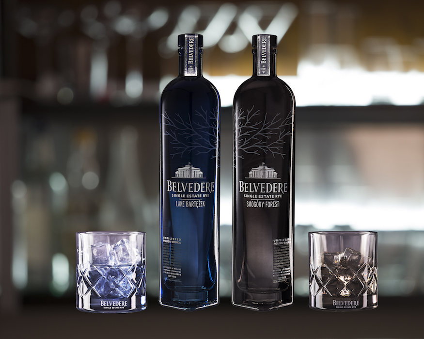 Belvedere Vodka The Single Estate Rye Vodkas with tumblers